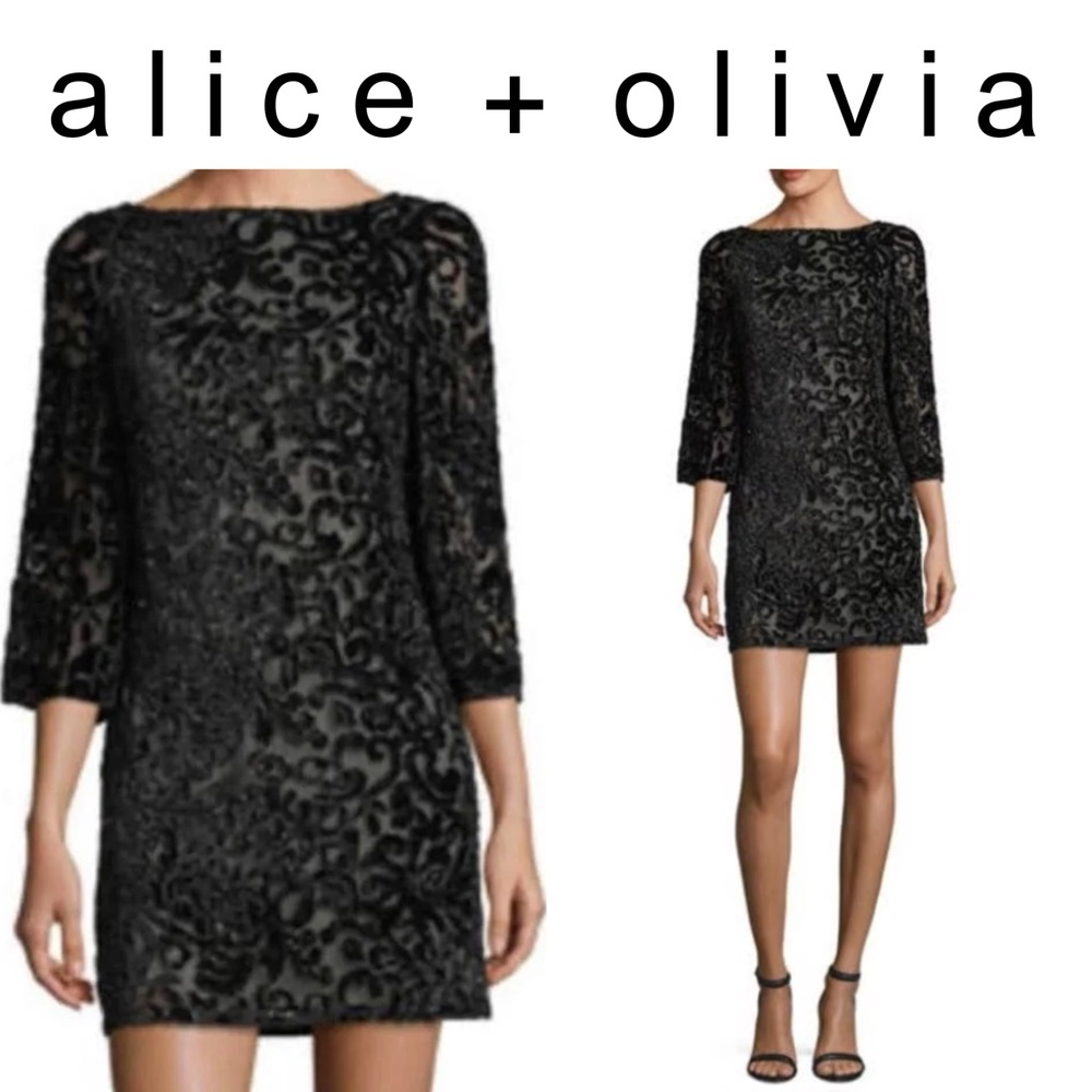 MSRP $695! Timeless design! Alice & Olivia Riska velvet beaded mini dress 10